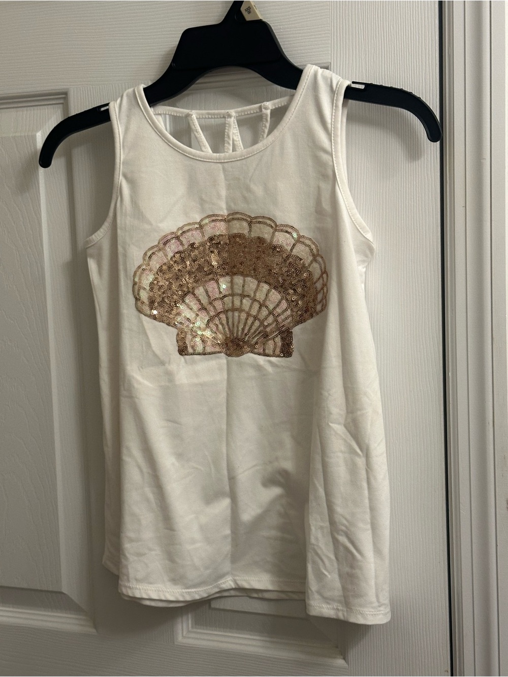 Btween Size 8 Girls Tank Top Sleeveless Shirt White Sea Shell Summer